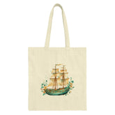 Sailing Ship Tote Bag, Vintage Floral Boat, Watercolor Nautical Bag, Gift for Sailor, Sea Lover Tote, Travel Bag, Everyday Tote - Tawshia